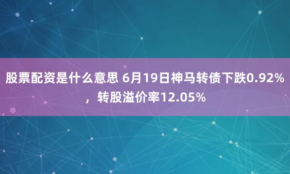 股票配资是什么意思 6月19日神马转债下跌0.92%，转股溢价率12.05%