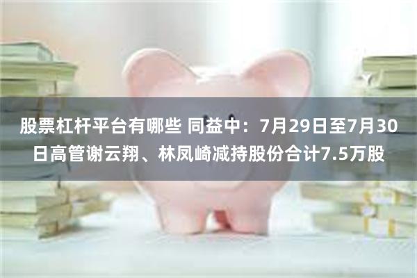 股票杠杆平台有哪些 同益中：7月29日至7月30日高管谢云翔、林凤崎减持股份合计7.5万股