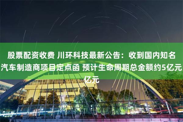 股票配资收费 川环科技最新公告：收到国内知名汽车制造商项目定点函 预计生命周期总金额约5亿元